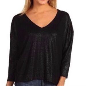 Joie Ozzy Metallic Sweater V Neck Pullover Size Medium Black T72-7847